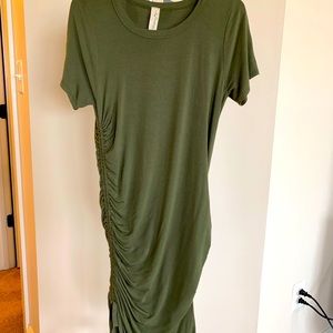 Olive T-shirt Dress with Side Tie Ruching